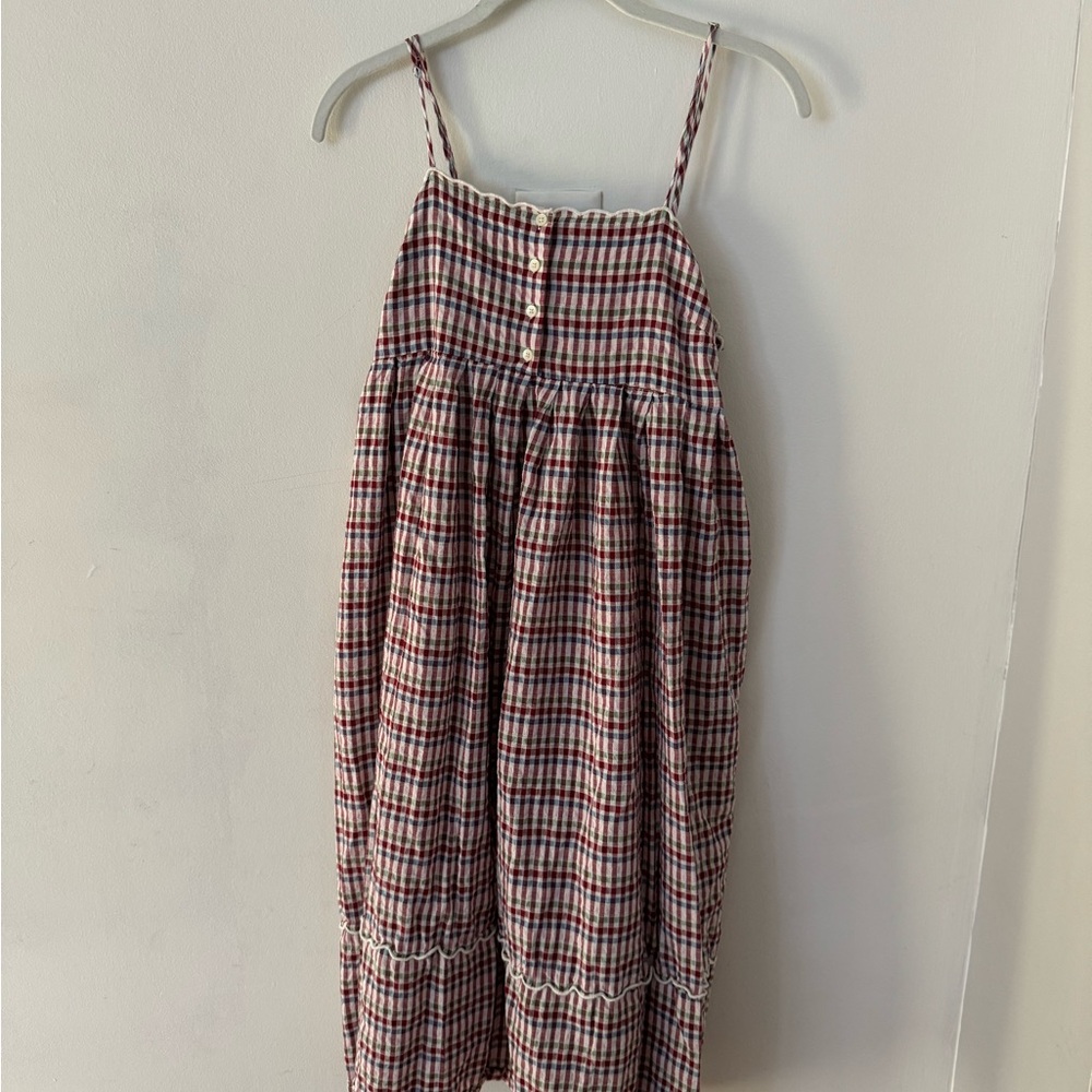 Madewell Red and Blue Checkered Midi Dress